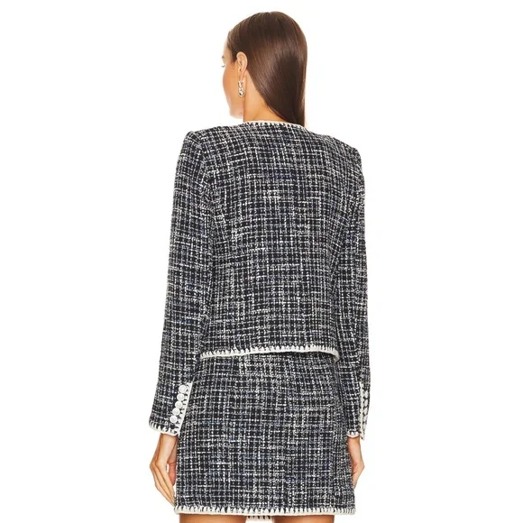 NEW Veronica Beard Bosea Tweed Cotton Blend Jacket Navy Multi 12 - Picture 7 of 17